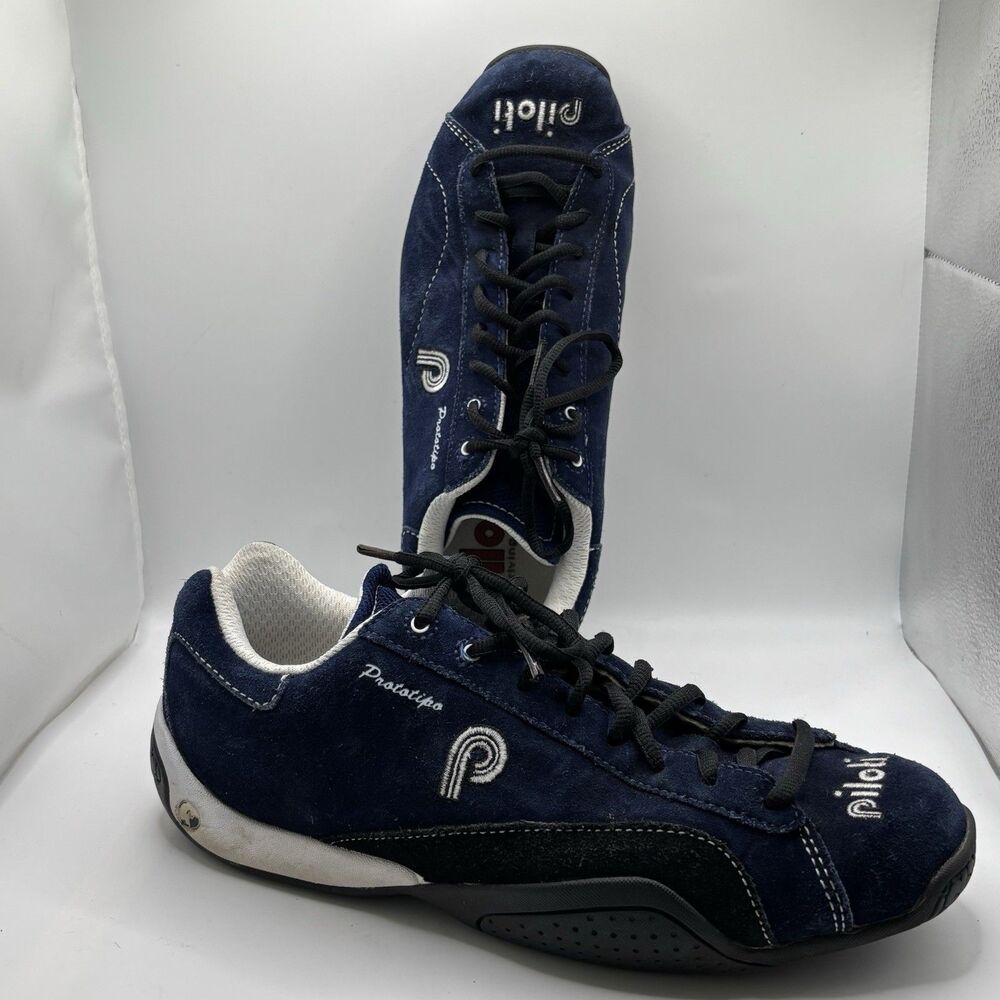 Piloti Prototipo Mens Driving Shoes Size 9 Navy Blue Suede Leather Upper Sneaker